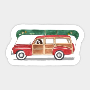 Woody Wagon with Springer Spaniel and Canoe! Sticker